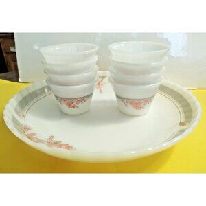 Vintage INDOPAL Milk Glass Shallow Serving Bowl & 8 Nappies